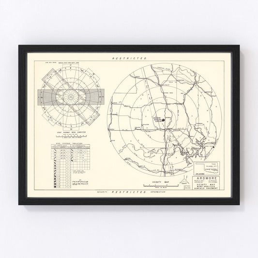 Vintage map of Ardmore Municipal Airport vicinity, Oklahoma, 1952
