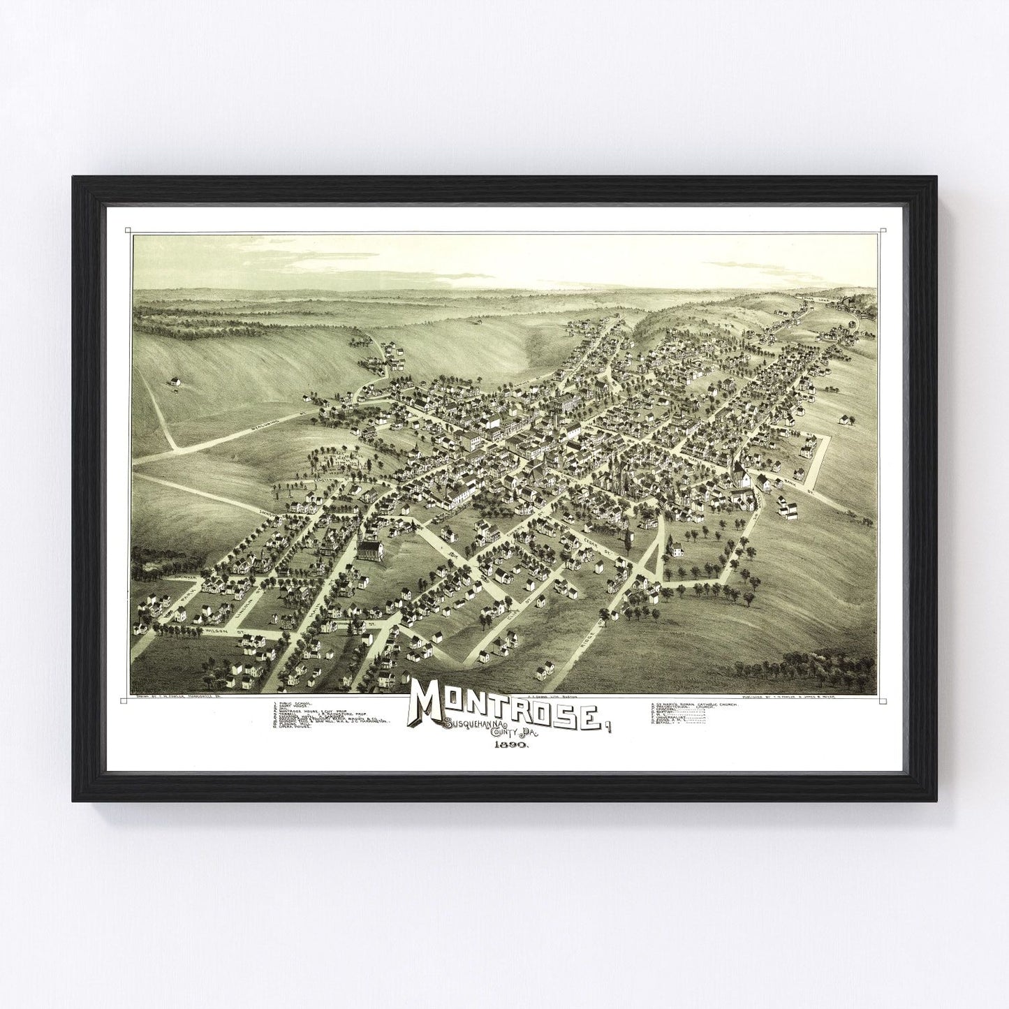 Vintage map of Montrose, Susquehanna County, Pennsylvania, 1890