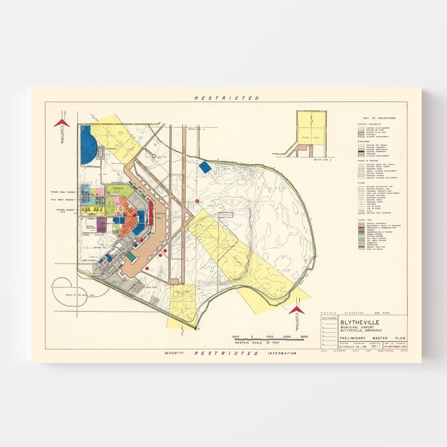 Vintage Map of Blytheville Municipal Airport, Arkansas, 1952