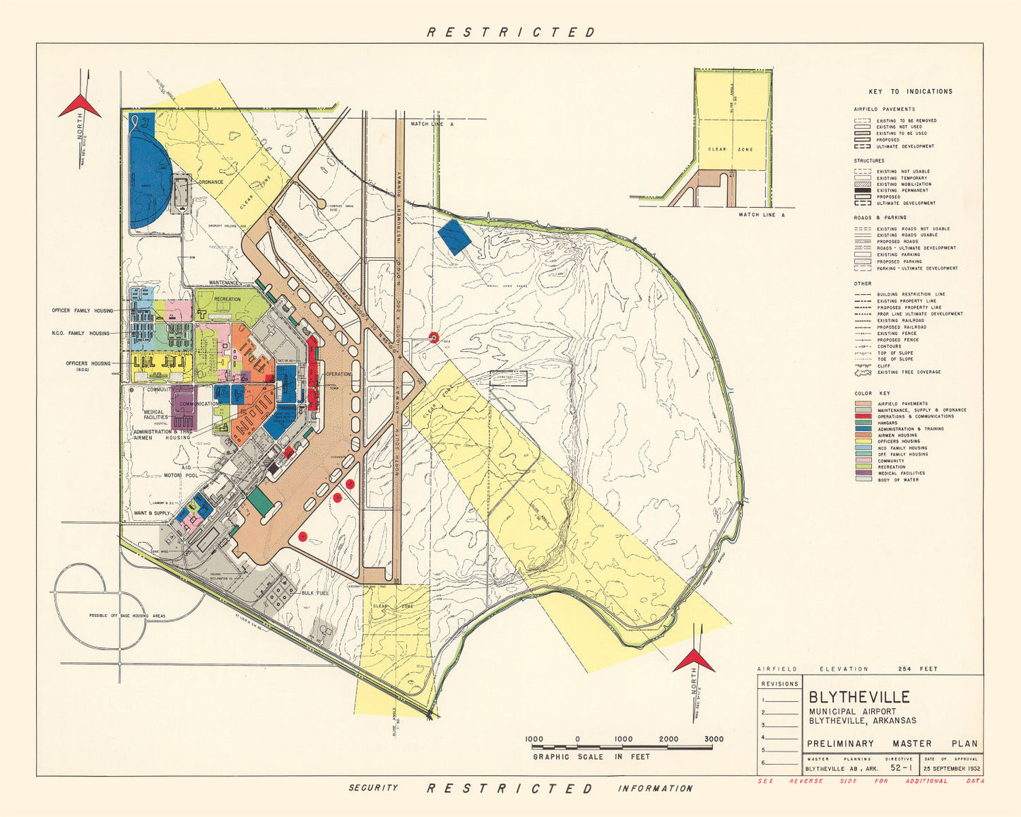 Vintage Map of Blytheville Municipal Airport, Arkansas, 1952