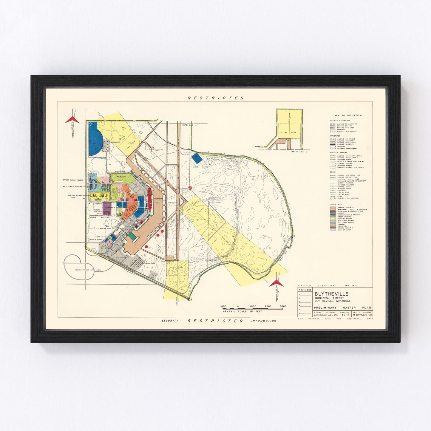 vintage map of Blytheville Municipal Airport, Arkansas, 1952
