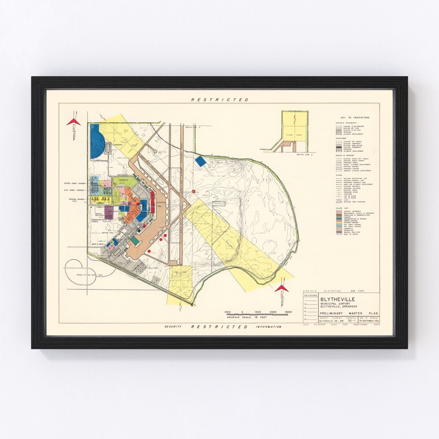 vintage map of Blytheville Municipal Airport, Arkansas, 1952
