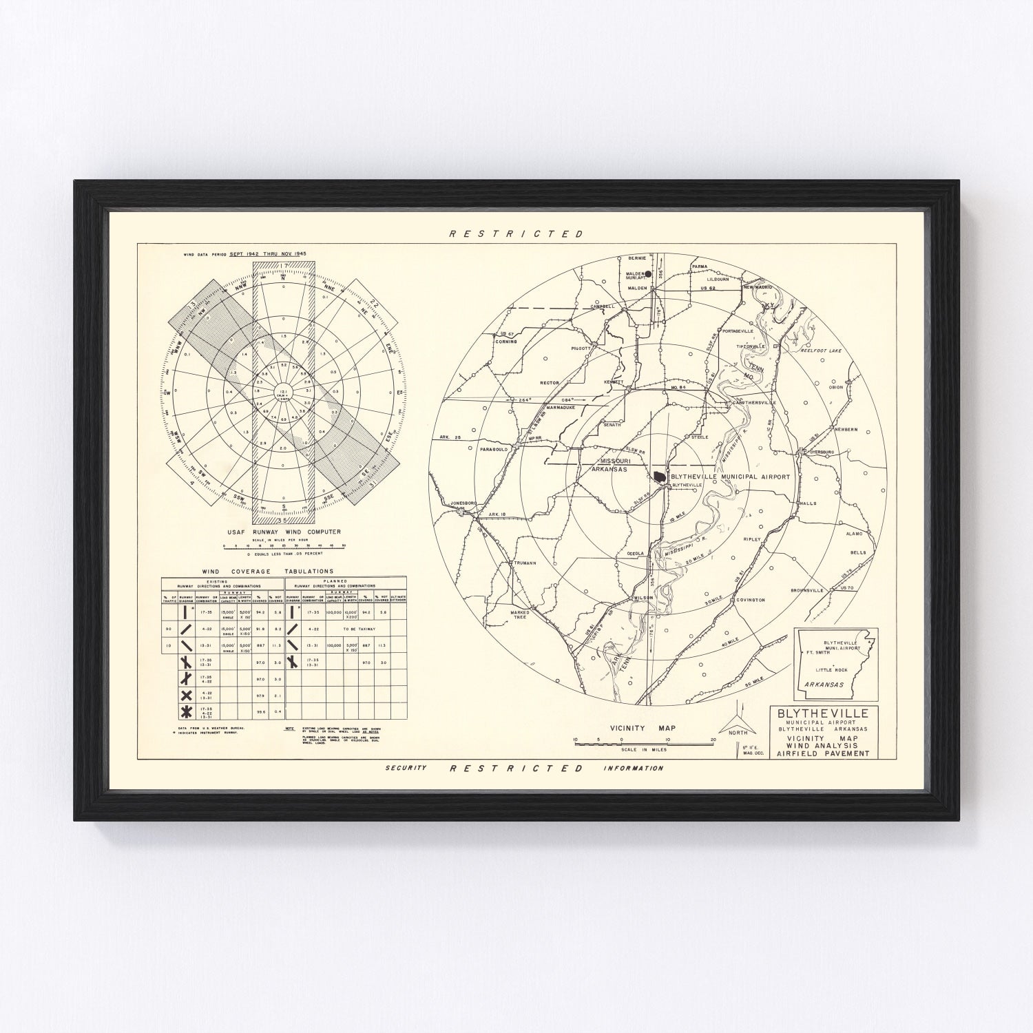 Vintage map of Blytheville Municipal Airport vicinity, Arkansas, 1952
