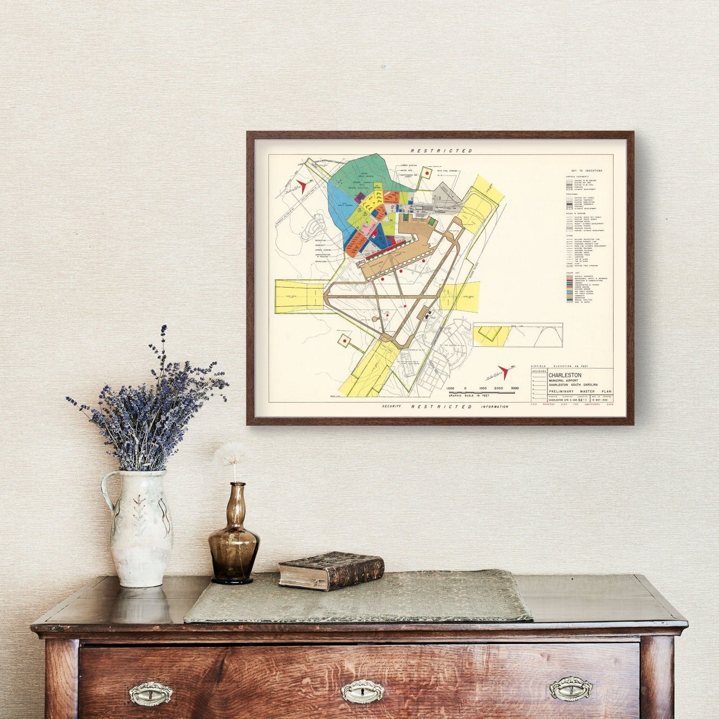 Vintage Map of Charleston Municipal Airport, 1952 Wall Art