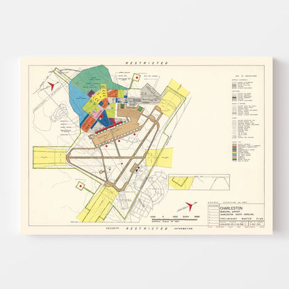 Vintage Map of Charleston Municipal Airport, 1952 Wall Art