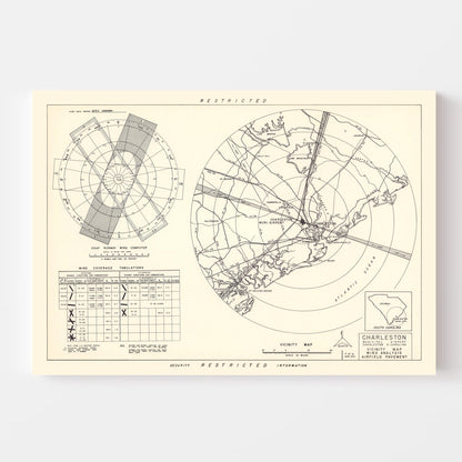 Vintage Map of Charleston Municipal Airport Vicinity, 1952
