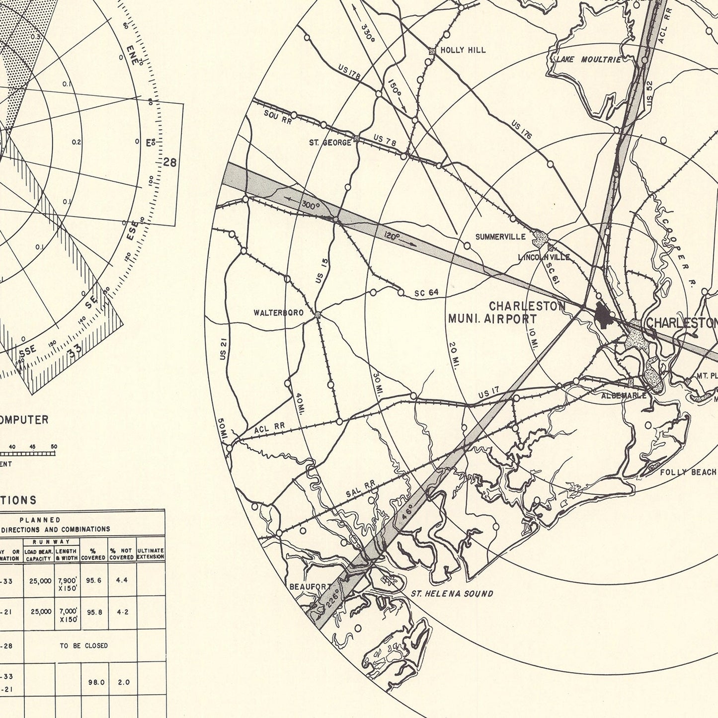 Vintage Map of Charleston Municipal Airport Vicinity, 1952