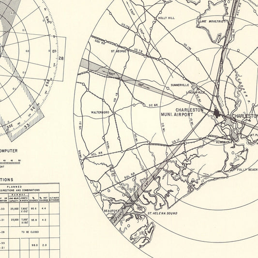 Vintage Map of Charleston Municipal Airport Vicinity, 1952
