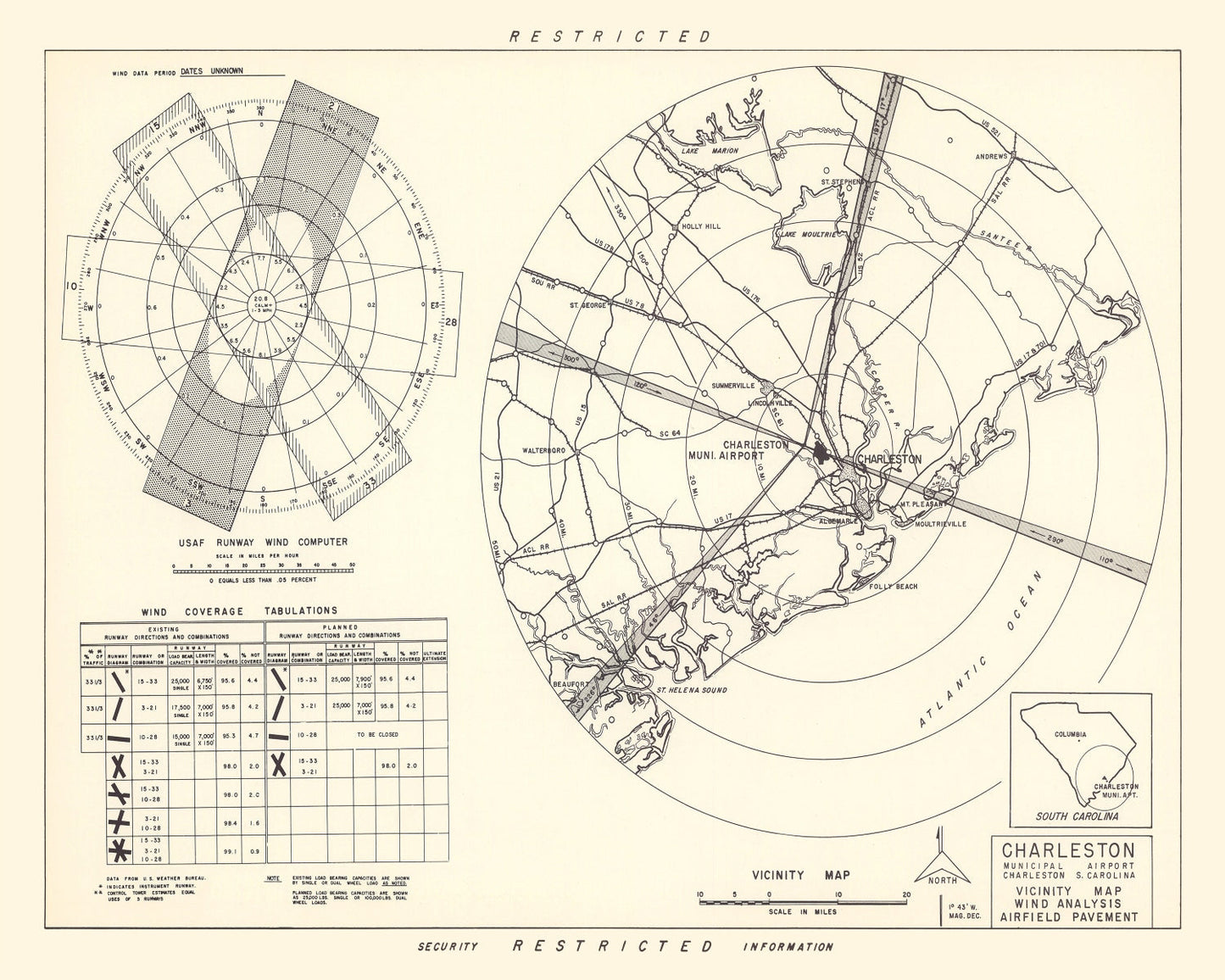 Vintage Map of Charleston Municipal Airport Vicinity, 1952
