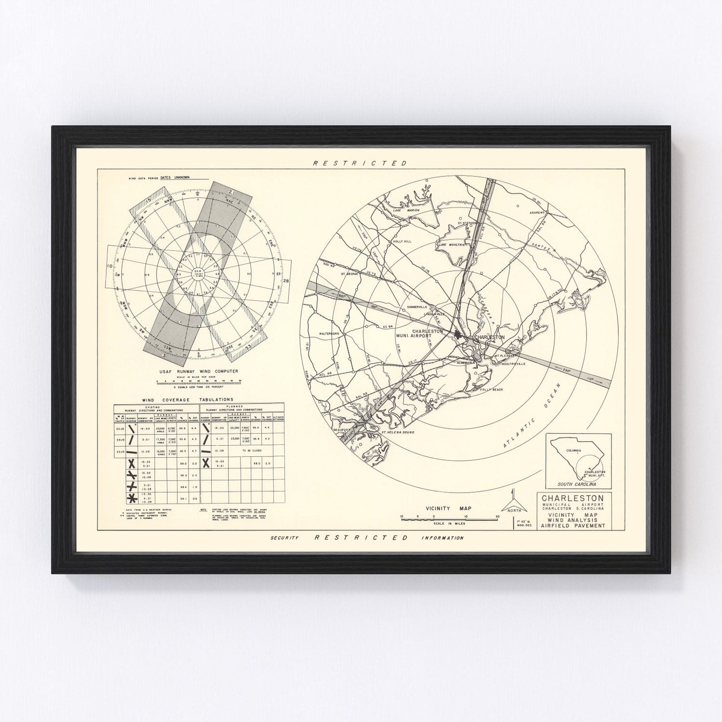 vintage map of Charleston Municipal Airport vicinity, South Carolina, 1952