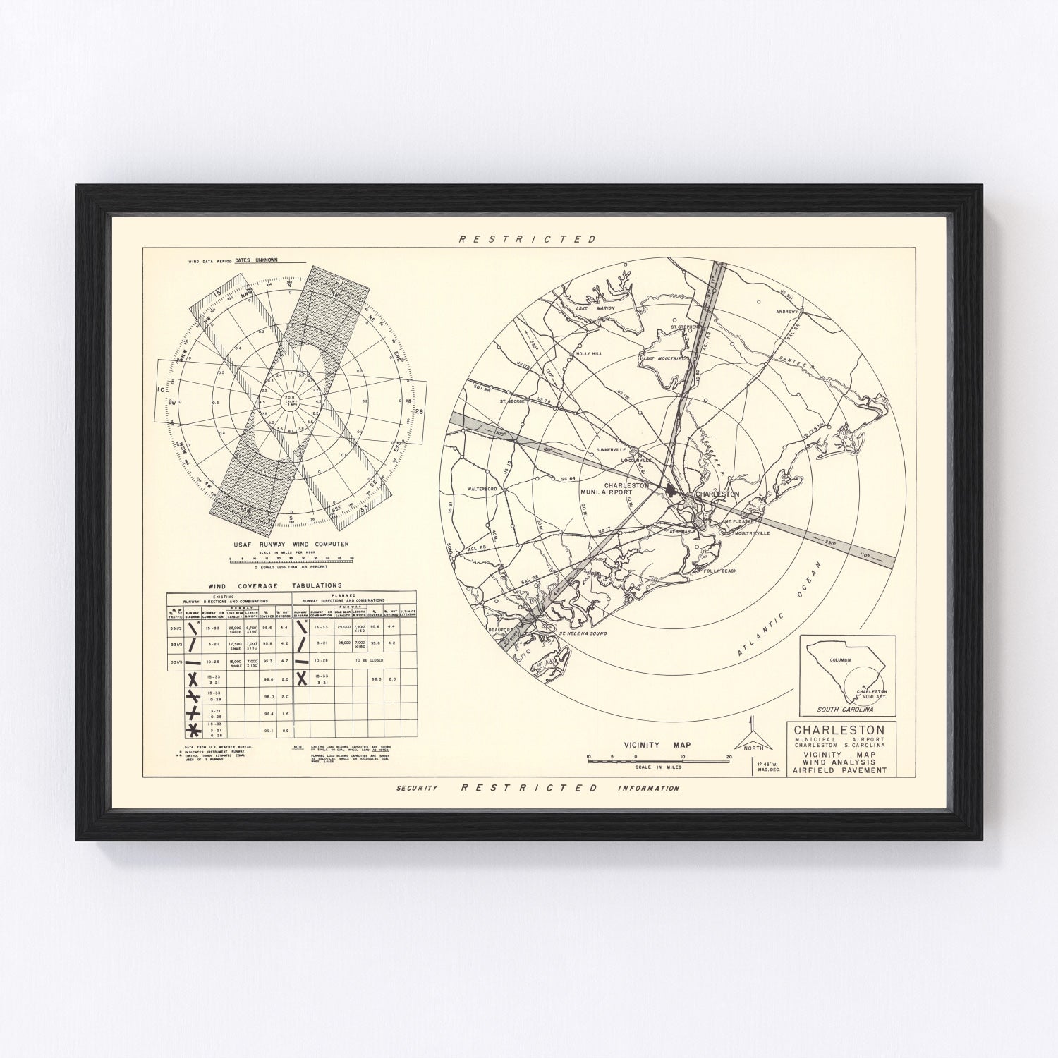 vintage map of Charleston Municipal Airport vicinity, South Carolina, 1952