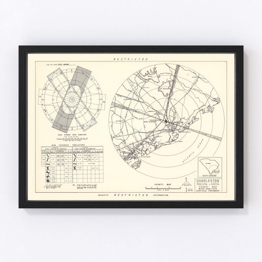 vintage map of Charleston Municipal Airport vicinity, South Carolina, 1952
