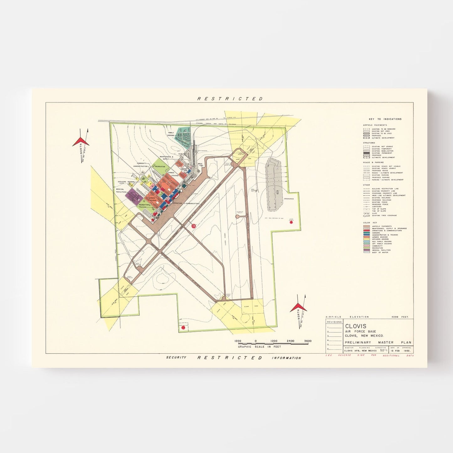 Vintage Map of Clovis Air Force Base, New Mexico, 1952