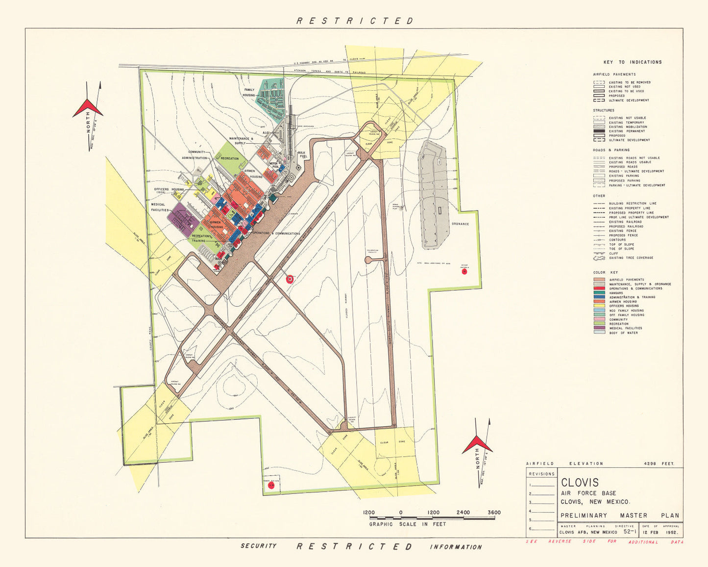 Vintage Map of Clovis Air Force Base, New Mexico, 1952