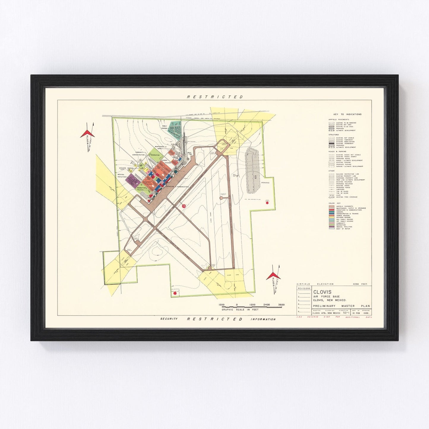 Vintage map of Clovis Air Force Base, New Mexico, 1952