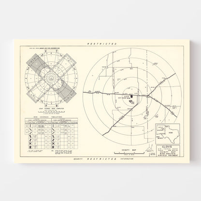Vintage Map of Clovis Air Force Base Vicinity, New Mexico 1952