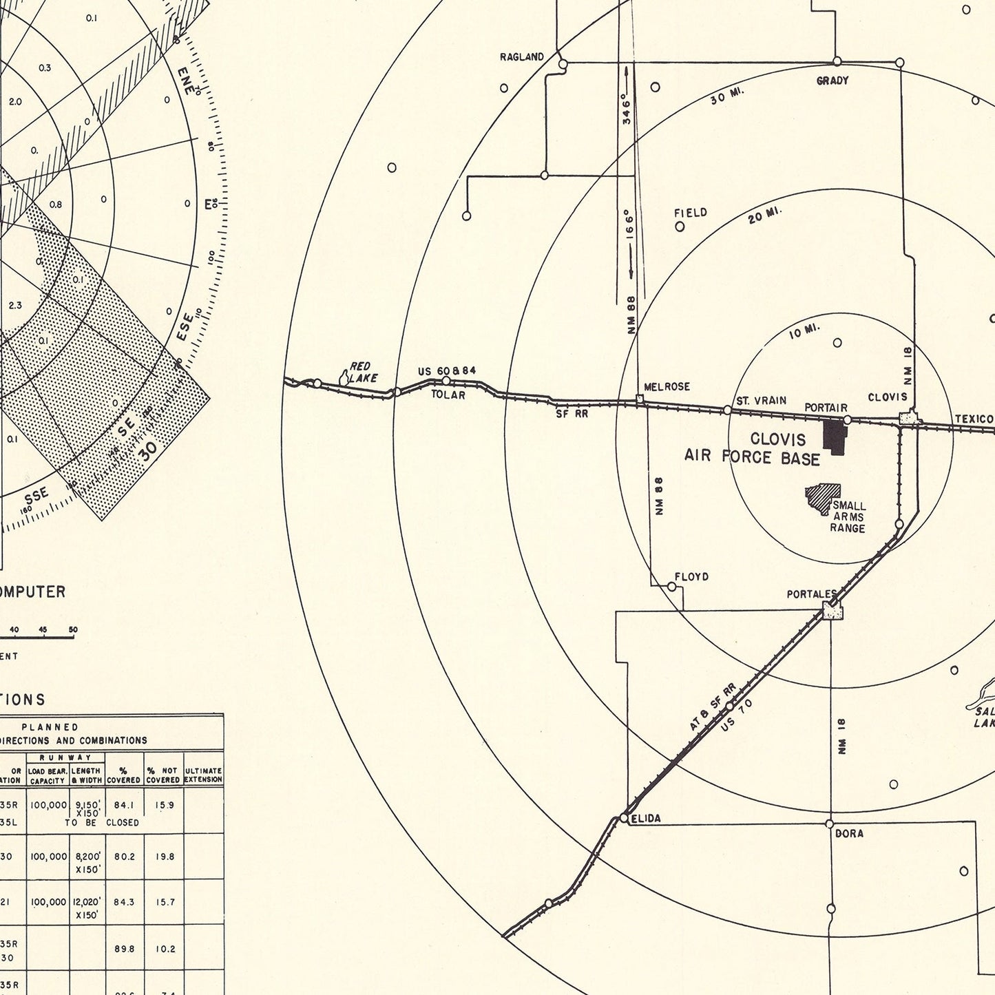 Vintage Map of Clovis Air Force Base Vicinity, New Mexico 1952