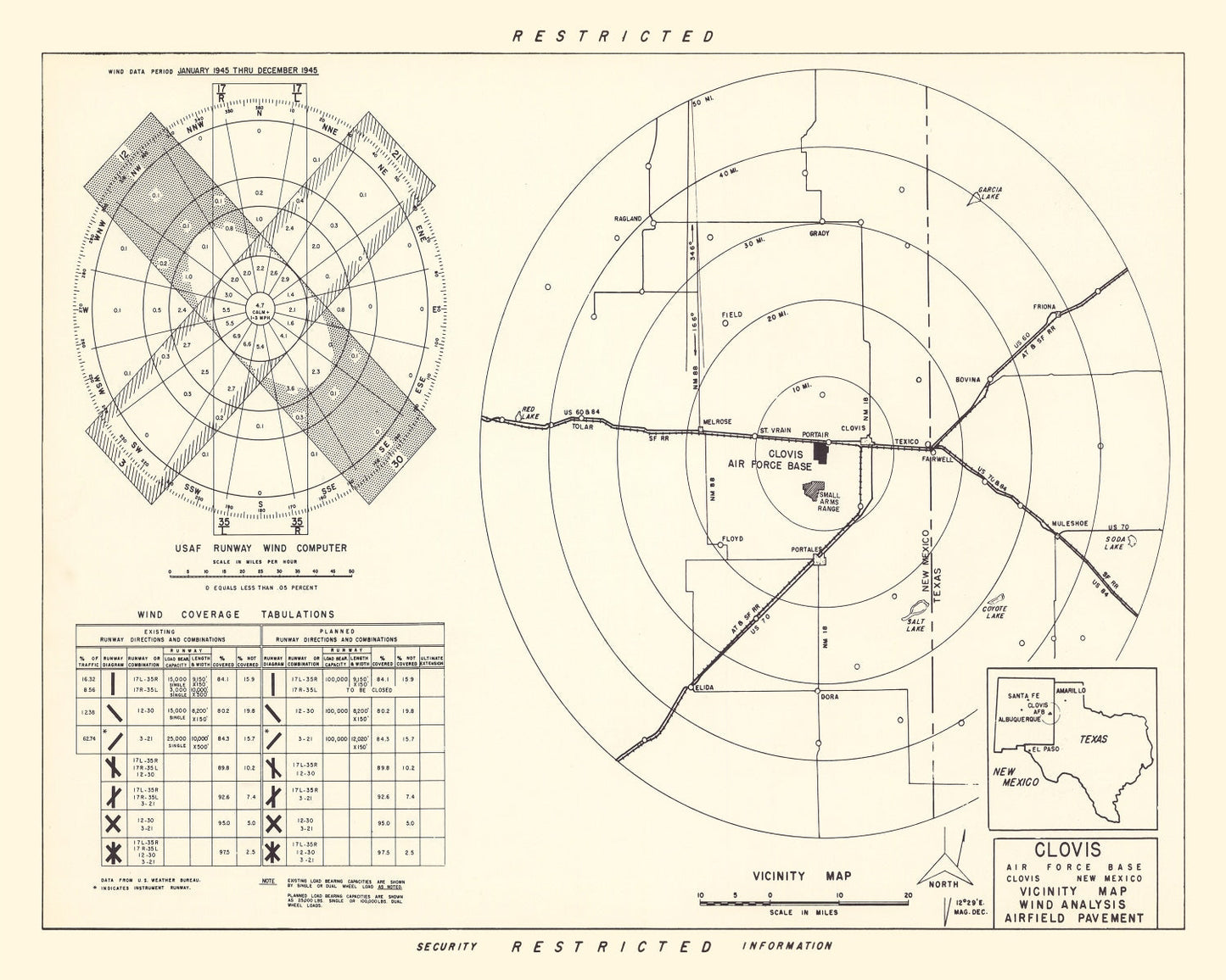 Vintage Map of Clovis Air Force Base Vicinity, New Mexico 1952