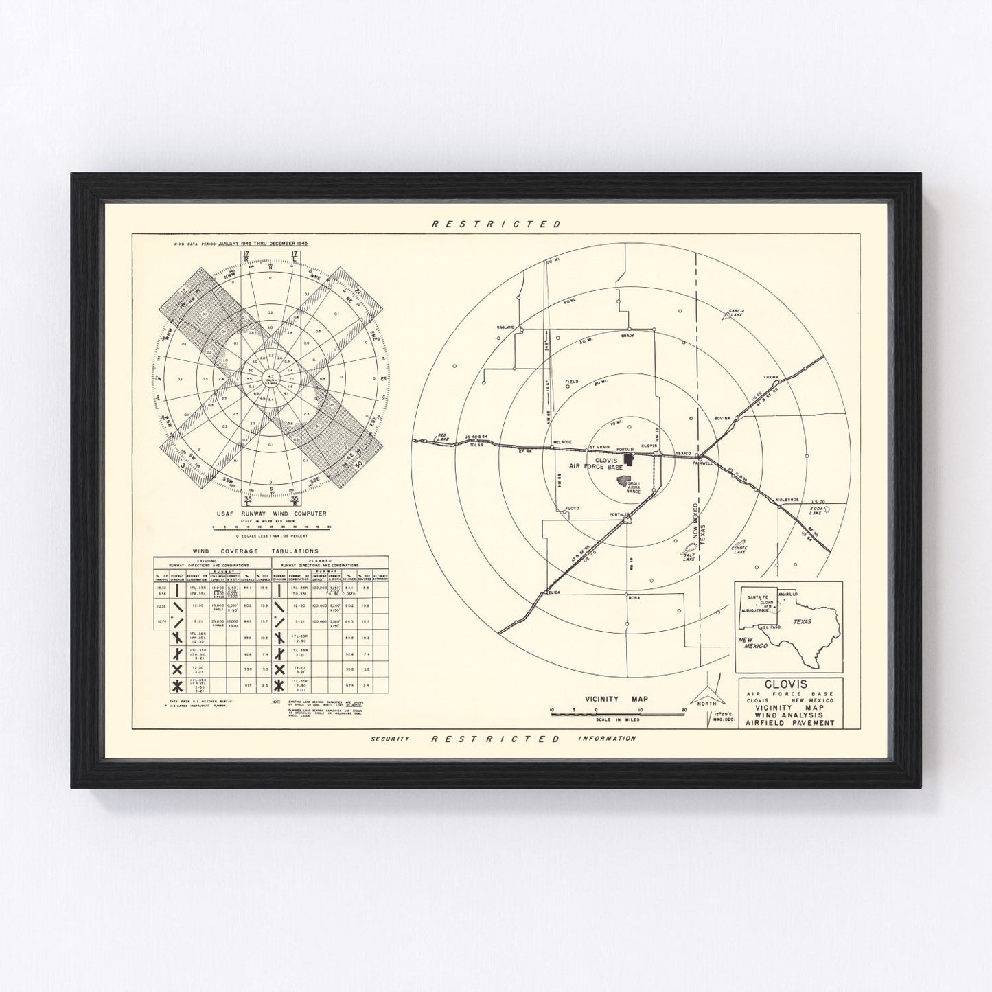 vintage map of Clovis Air Force Base vicinity, New Mexico, 1952