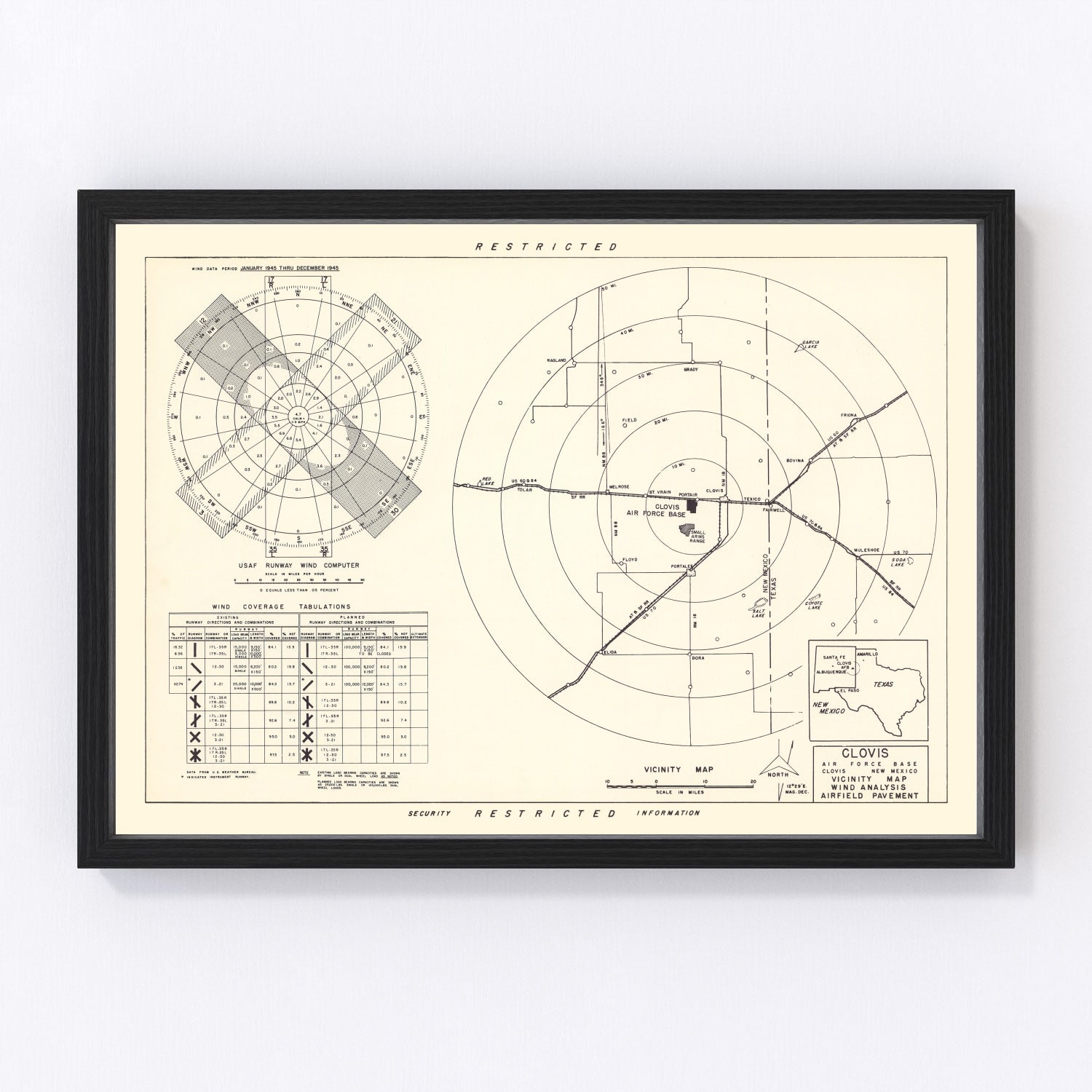 vintage map of Clovis Air Force Base vicinity, New Mexico, 1952