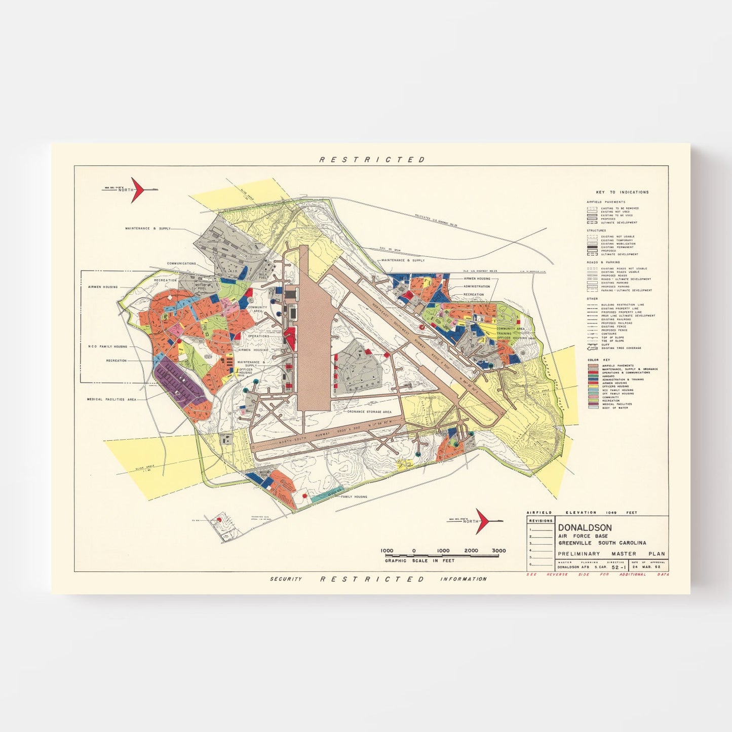 Vintage Map of Greenville, South Carolina, 1952
