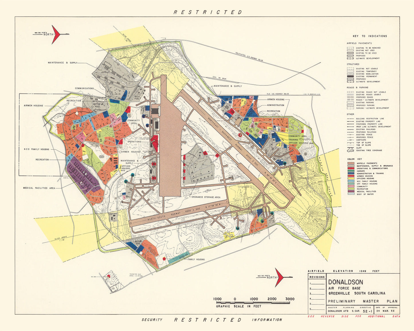 Vintage Map of Greenville, South Carolina, 1952