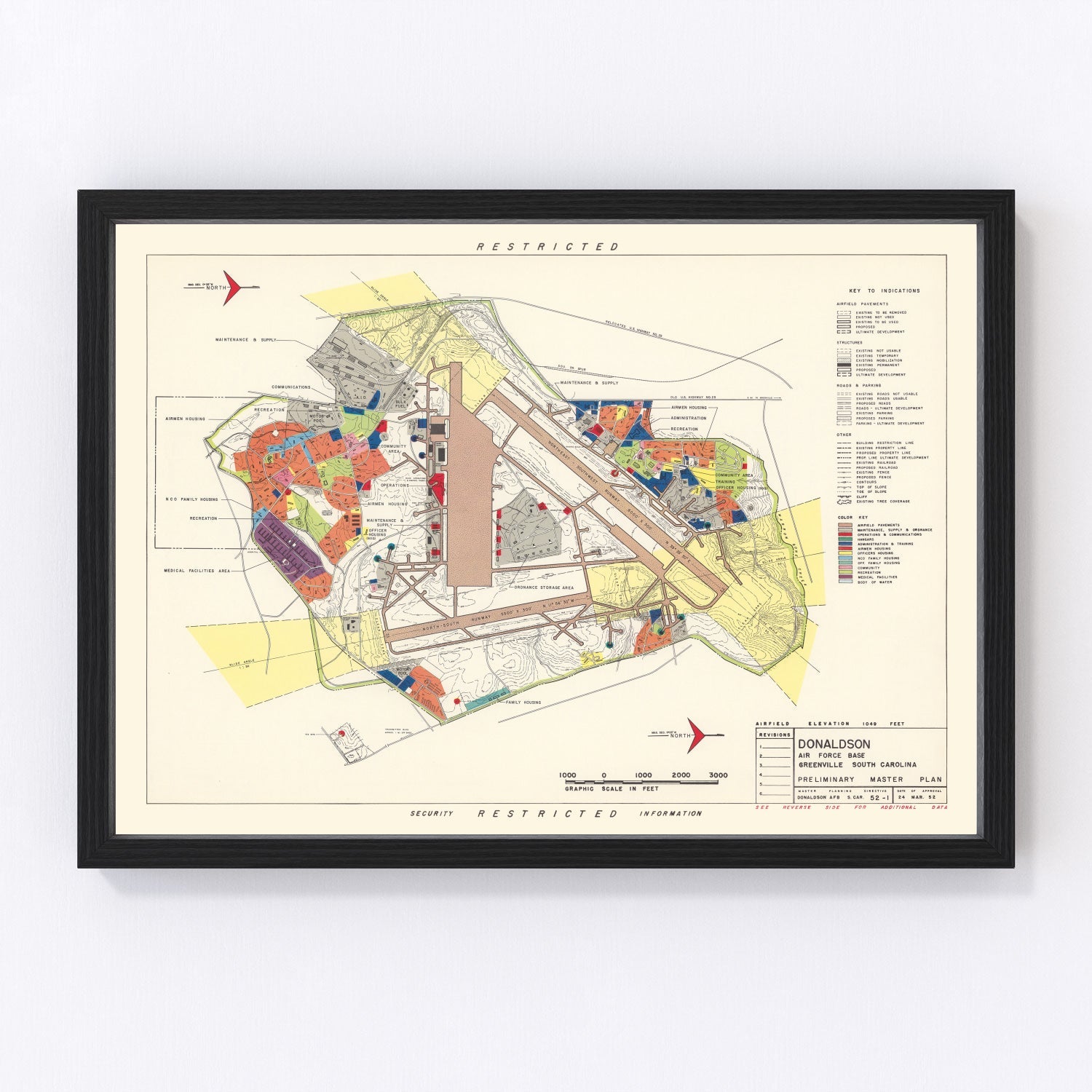 vintage map of Donaldson Air Force Base, South Carolina, 1952