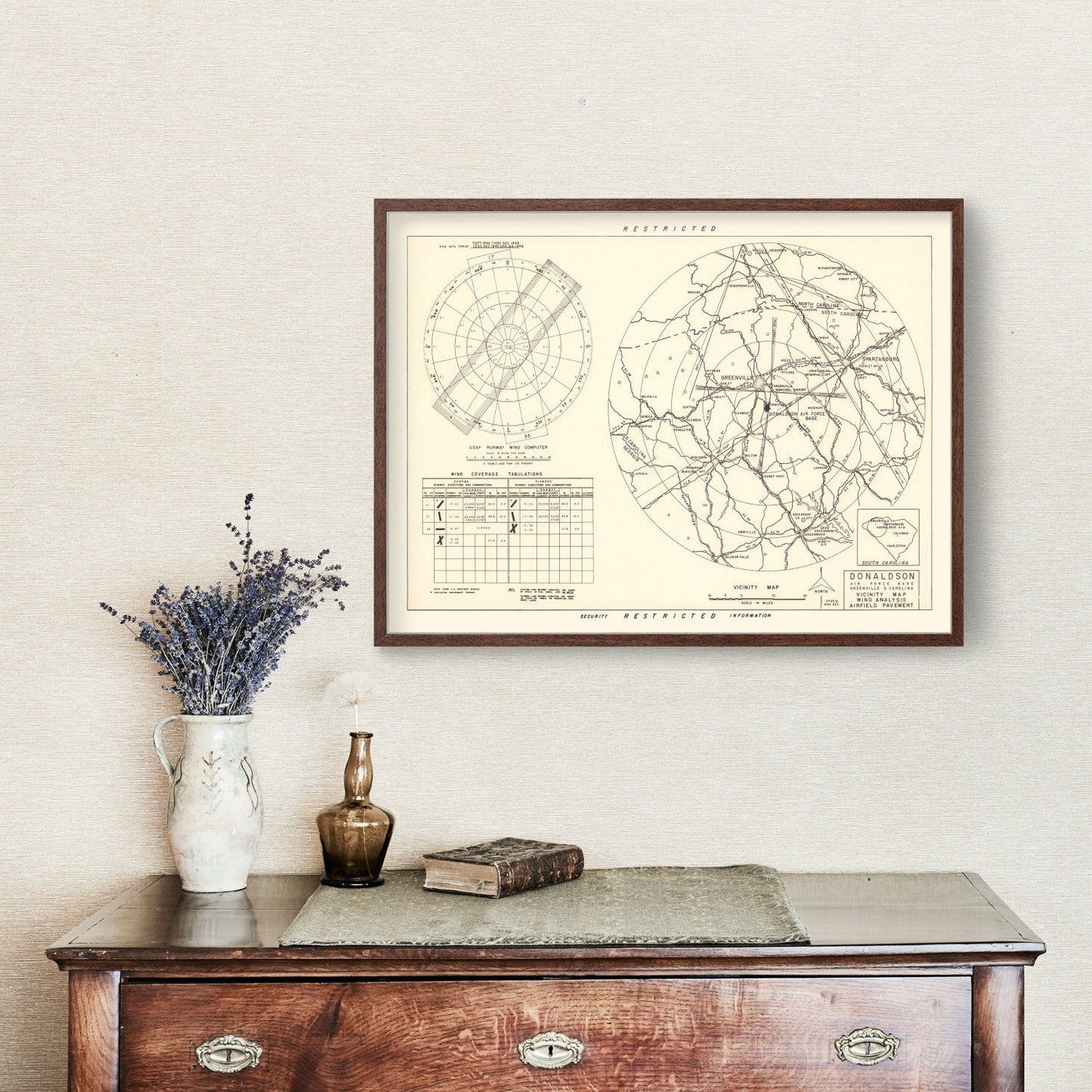 Vintage Map of Donaldson Air Force Base Vicinity, South Carolina 1952