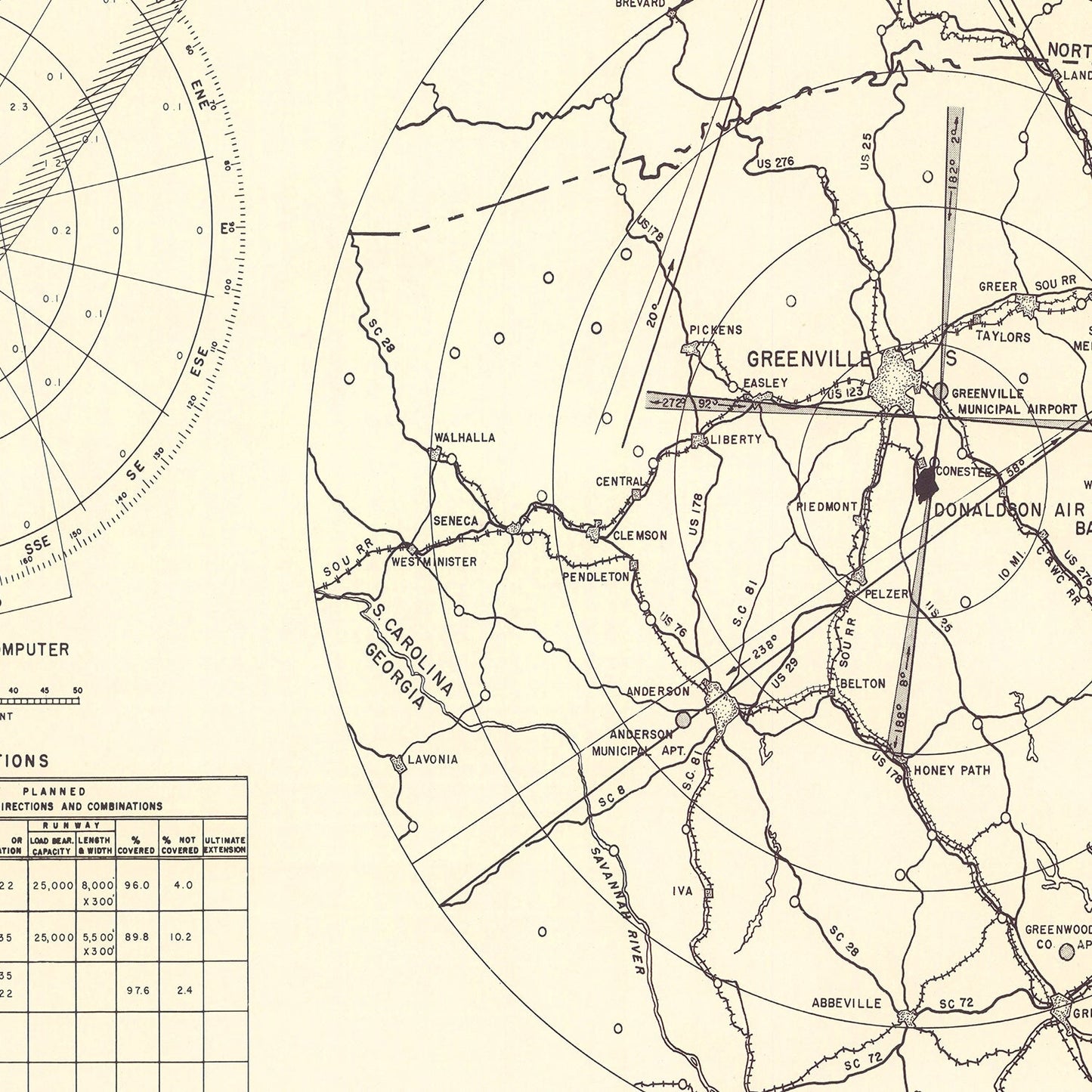 Vintage Map of Donaldson Air Force Base Vicinity, South Carolina 1952