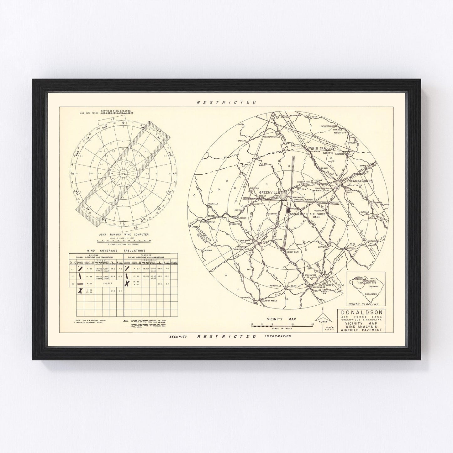 vintage map of Donaldson Air Force Base vicinity, South Carolina, 1952