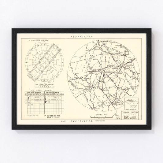 vintage map of Donaldson Air Force Base vicinity, South Carolina, 1952