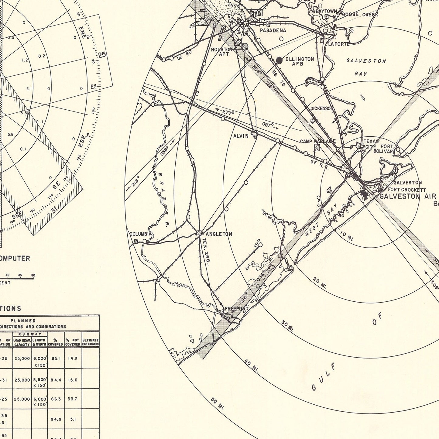 Vintage Map of Galveston Air Force Base Vicinity, Texas, 1952