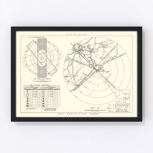 vintage map of Galveston Air Force Base, Gulf Coast, Texas, 1952