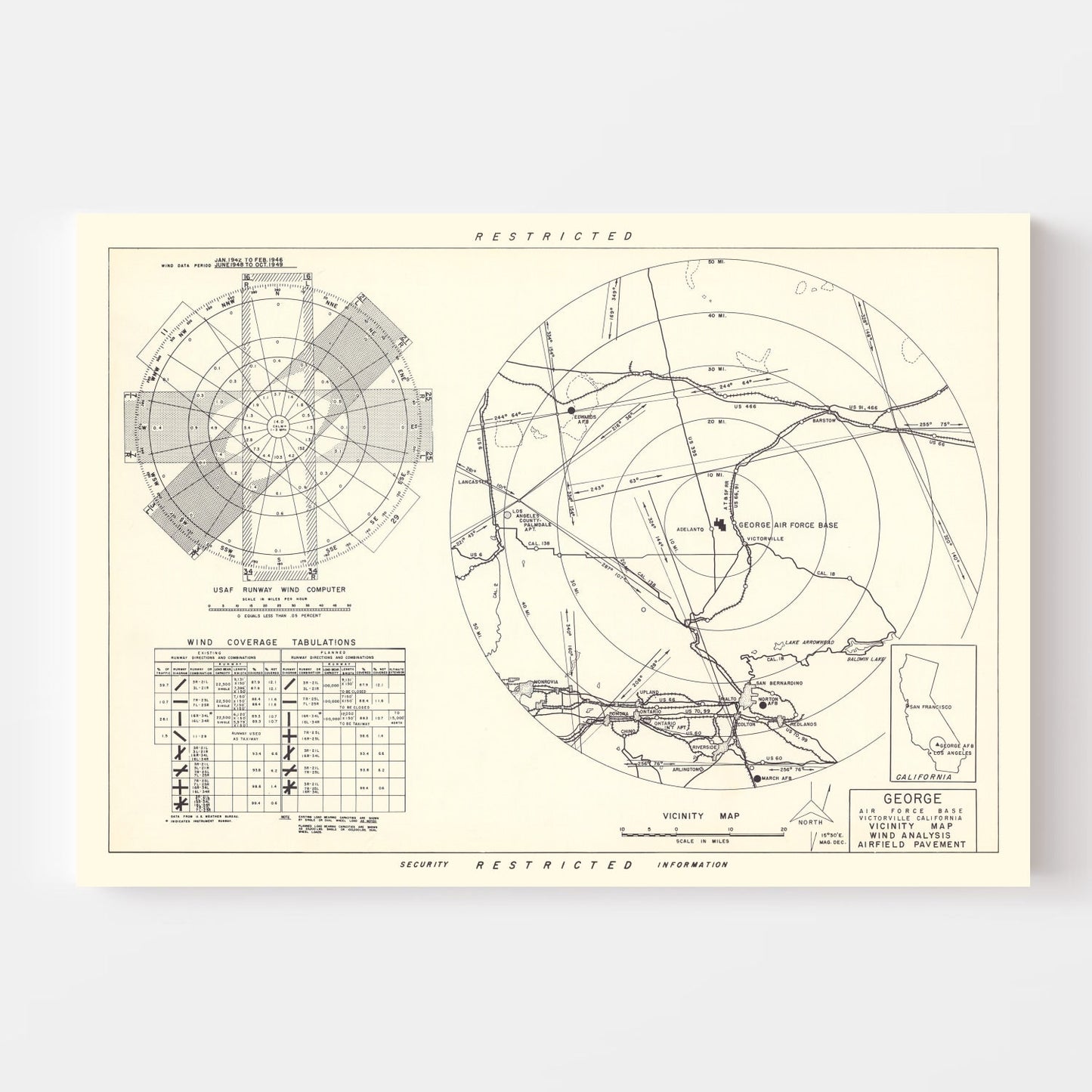 Vintage Map of George Air Force Base Vicinity, California, 1952