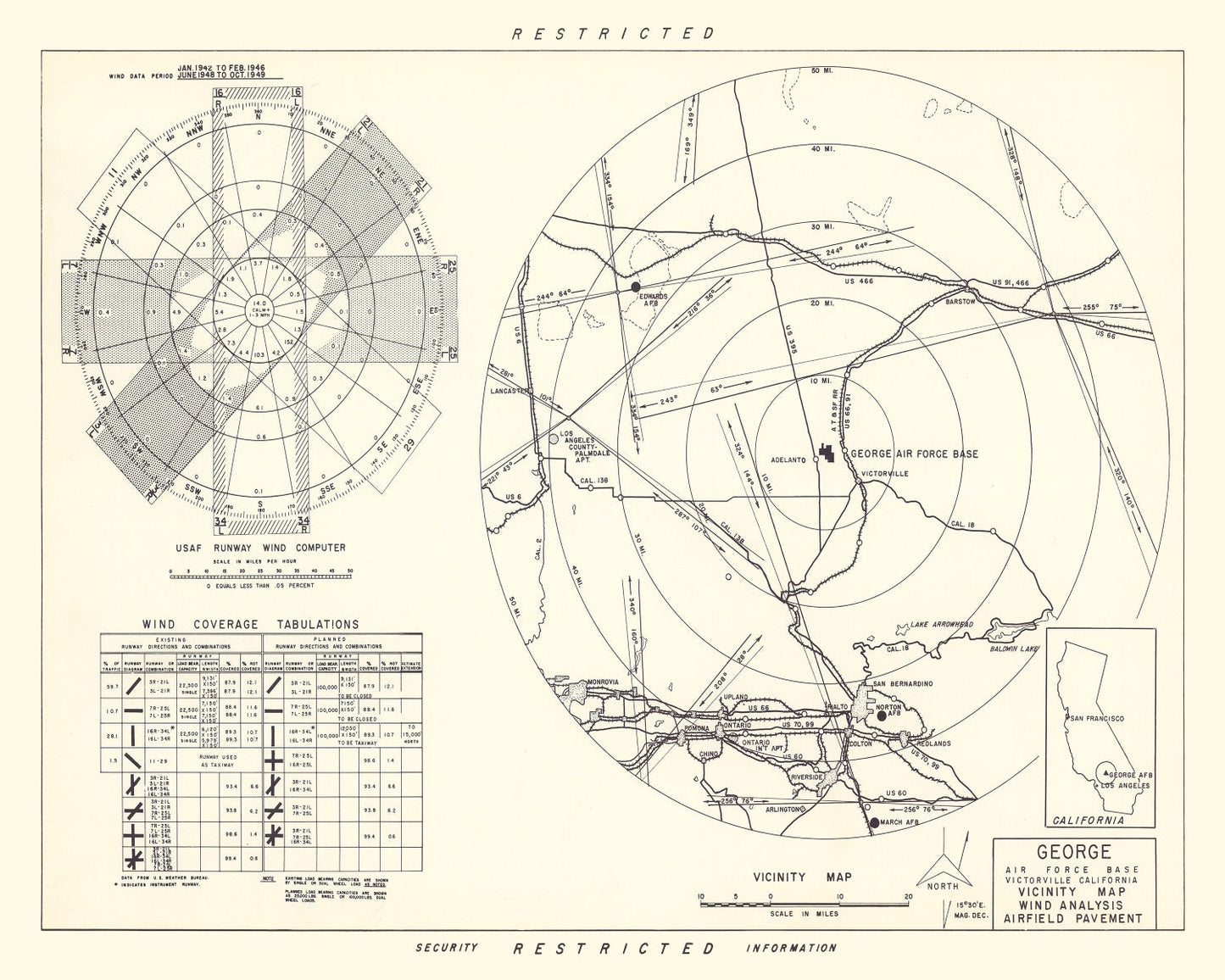 Vintage Map of George Air Force Base Vicinity, California, 1952