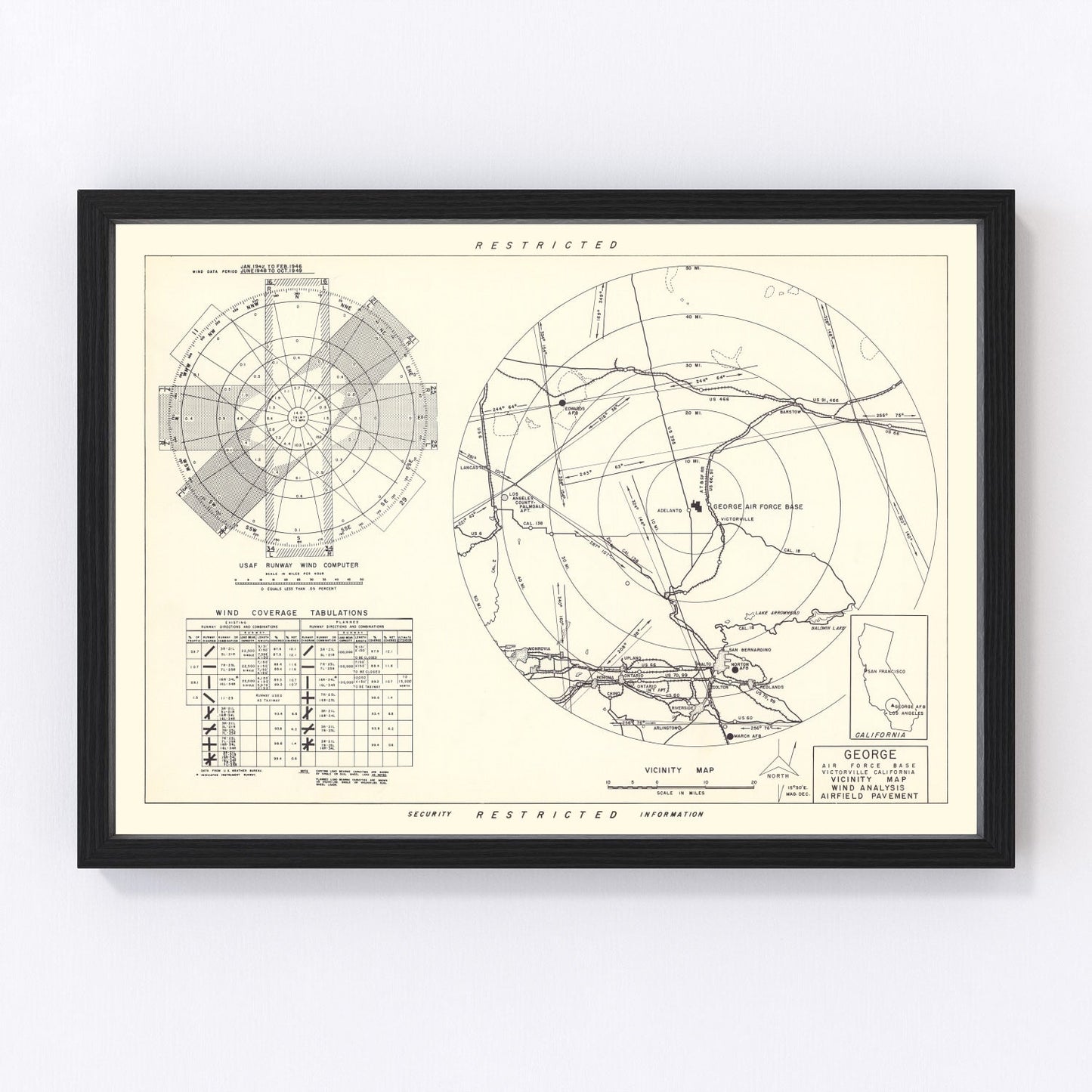 vintage map of George Air Force Base, San Bernardino County, California, 1952