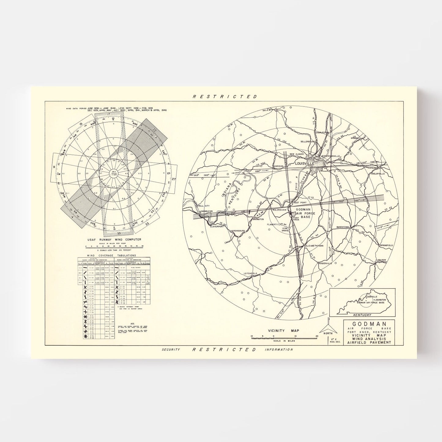 Vintage Map of Godman Air Force Base Vicinity, Kentucky, 1951