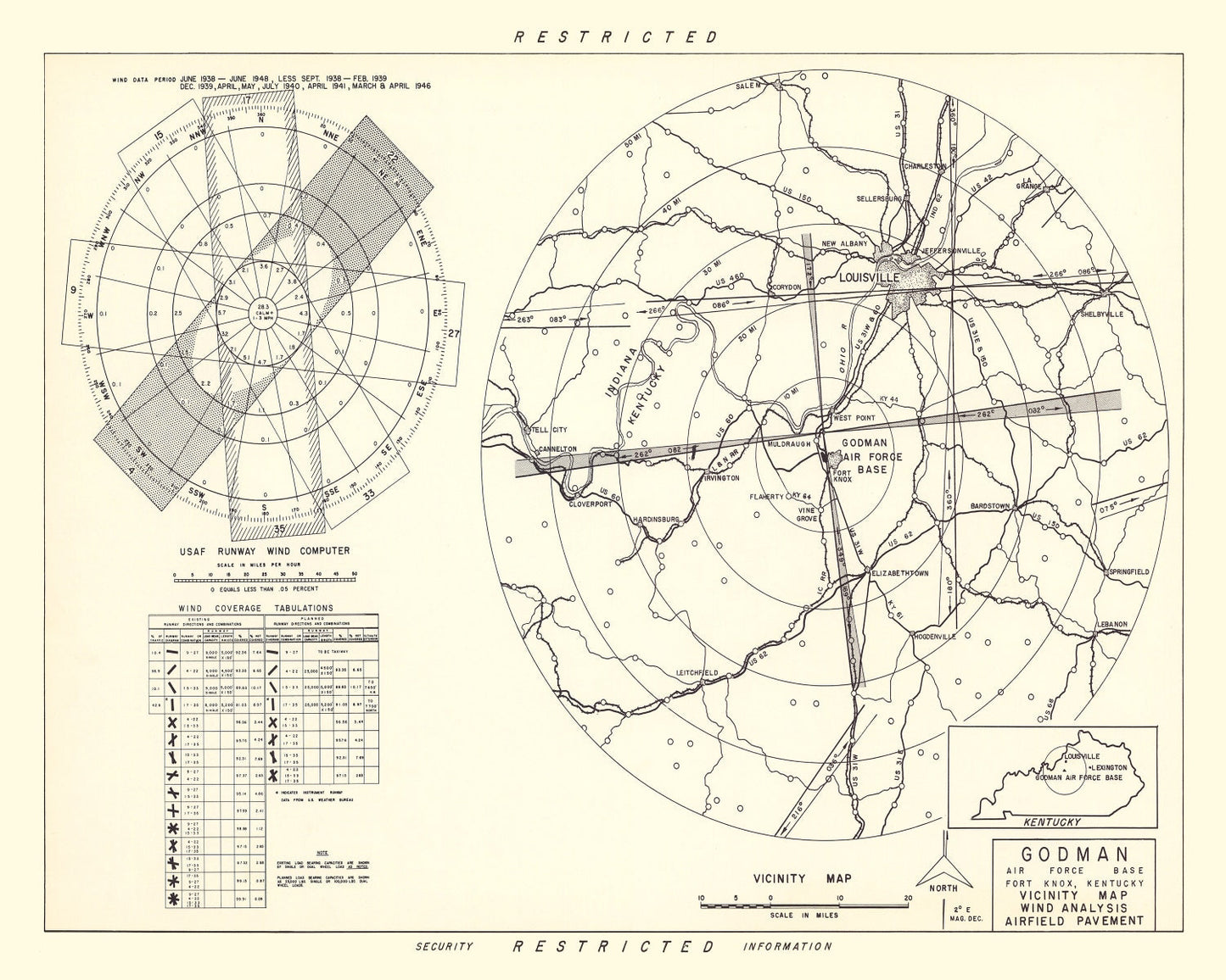 Vintage Map of Godman Air Force Base Vicinity, Kentucky, 1951
