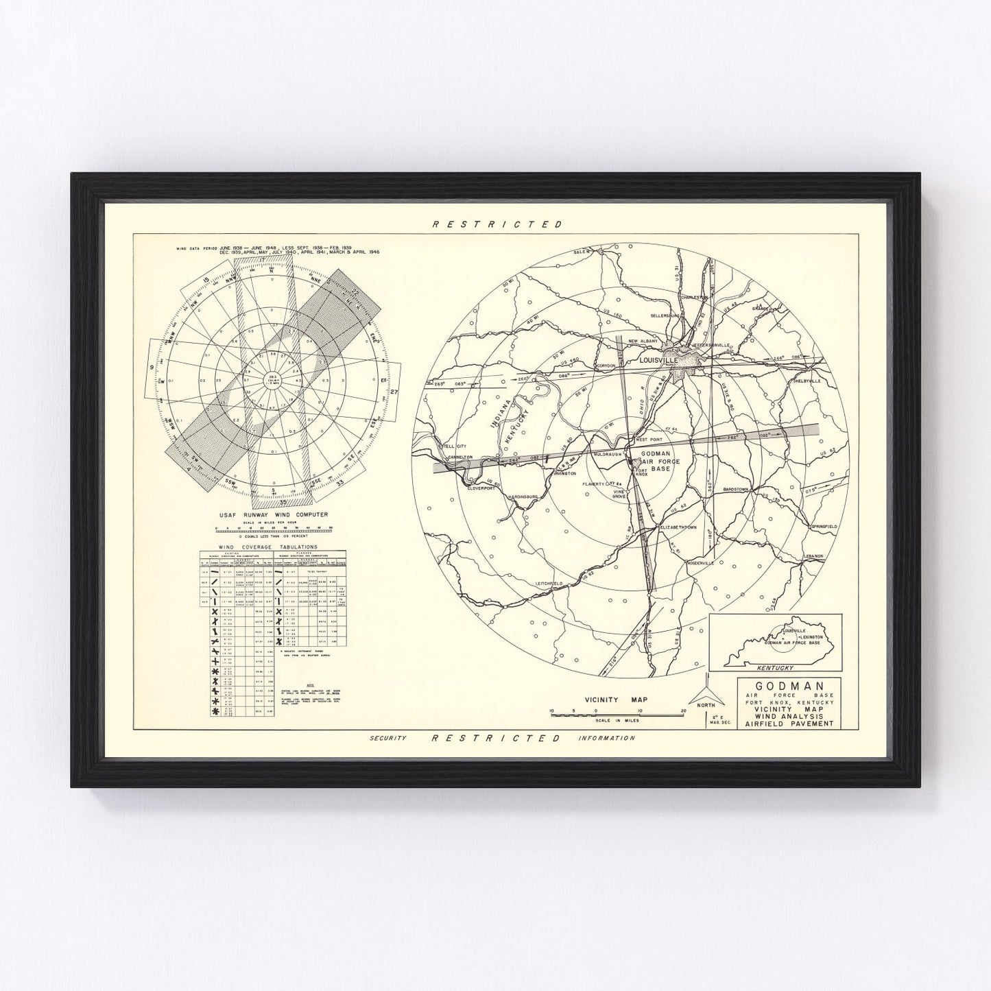 vintage map of Godman Air Force Base, Fort Knox, Hardin County, Kentucky, 1951