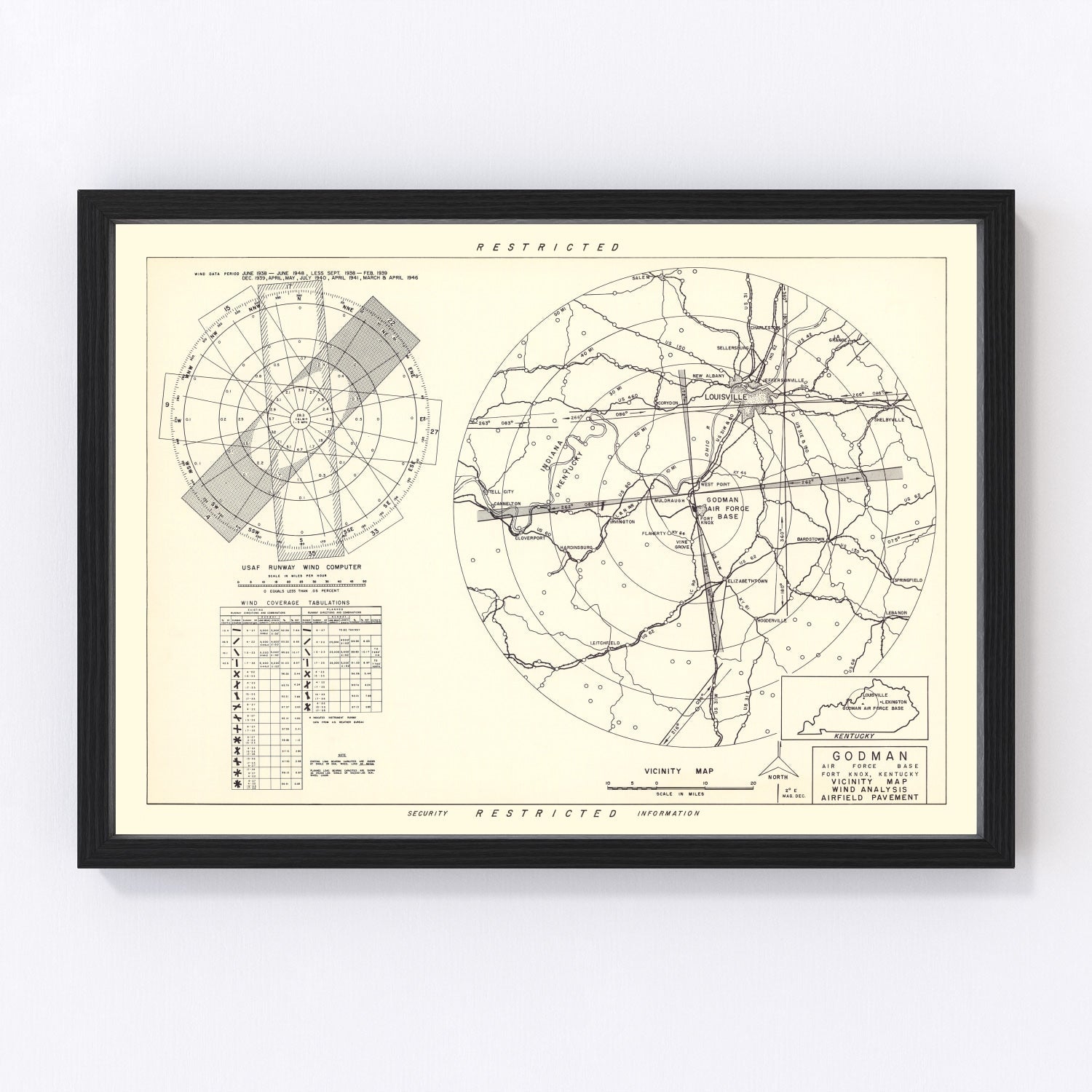 vintage map of Godman Air Force Base, Fort Knox, Hardin County, Kentucky, 1951