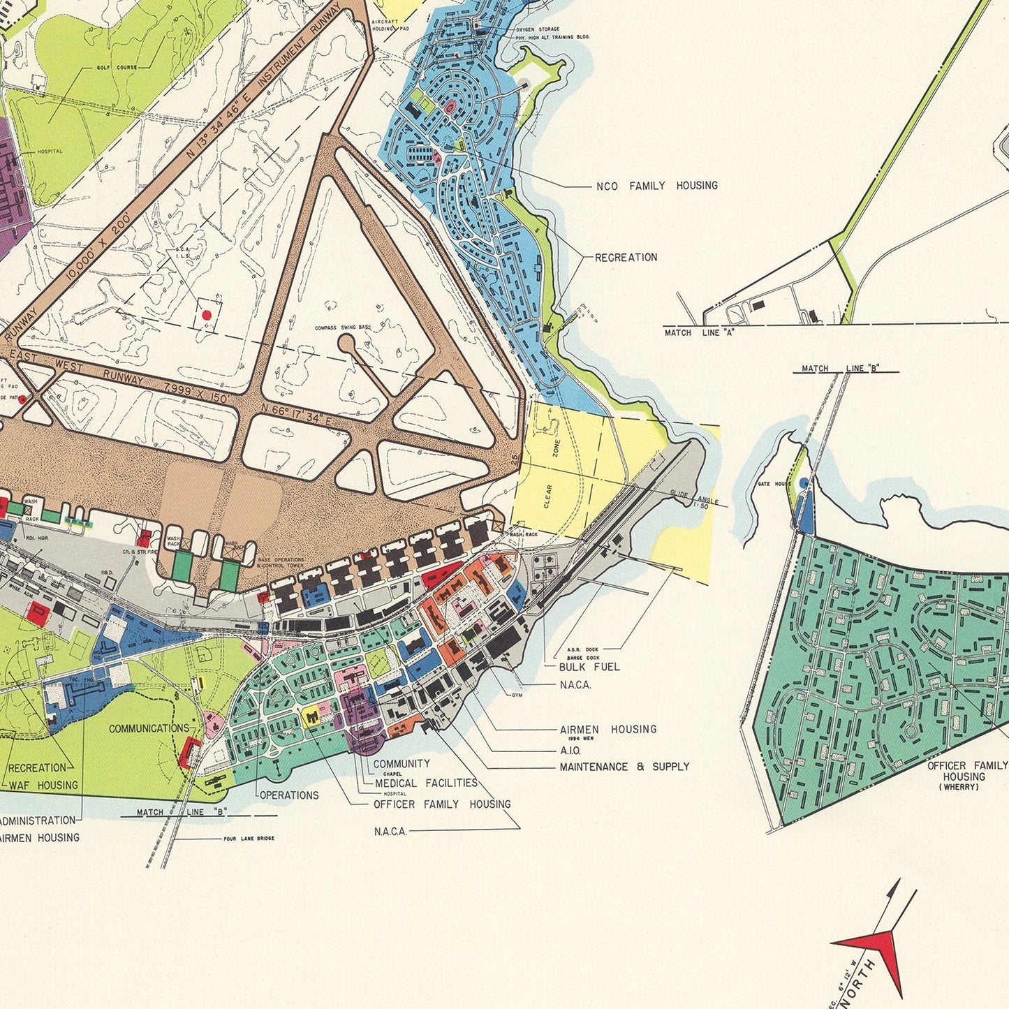 Vintage Map of Langley Air Force Base, Virginia, 1951