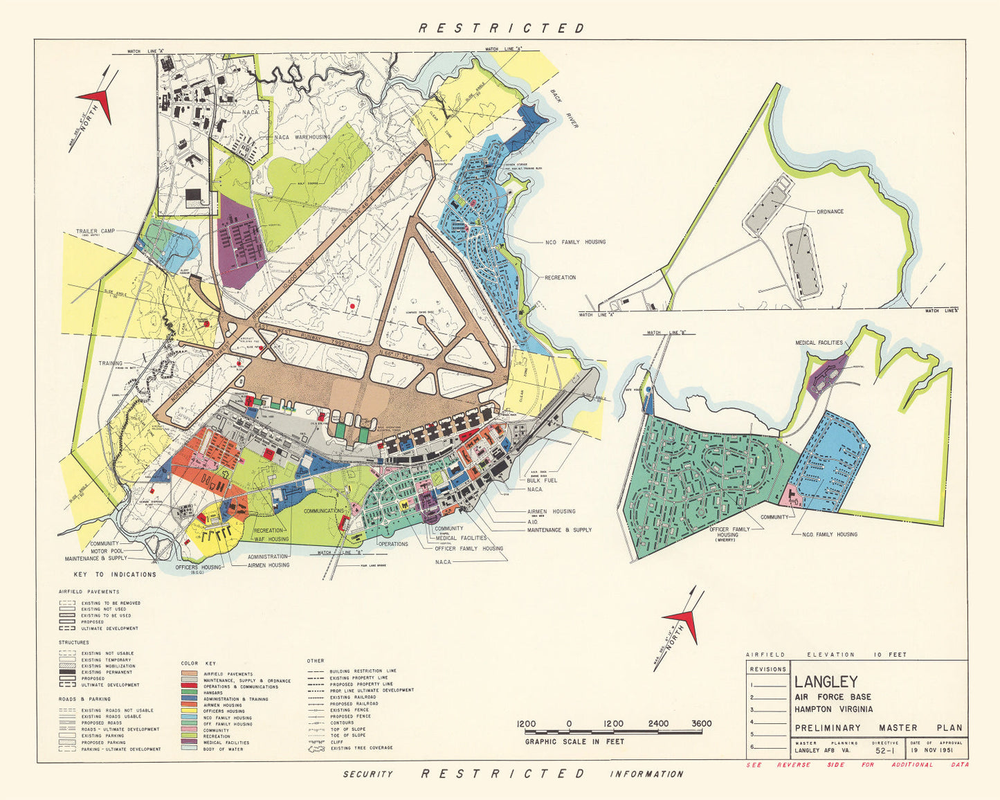 Vintage Map of Langley Air Force Base, Virginia, 1951