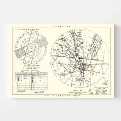 Vintage Map of Langley Air Force Base Vicinity, Virginia, 1951