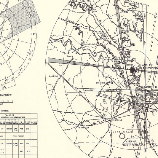 Vintage Map of Langley Air Force Base Vicinity, Virginia, 1951