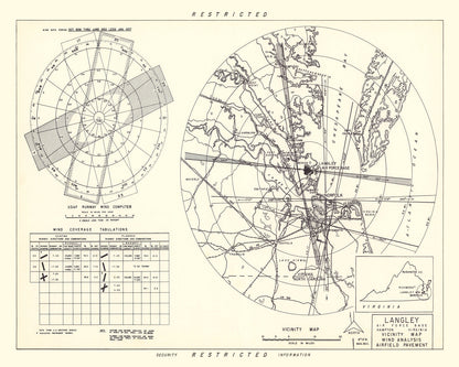 Vintage Map of Langley Air Force Base Vicinity, Virginia, 1951