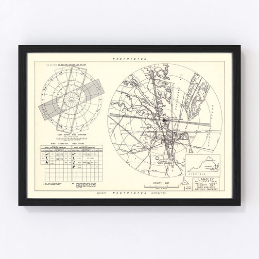 vintage map of Langley Air Force Base vicinity, Hampton, Virginia, 1951
