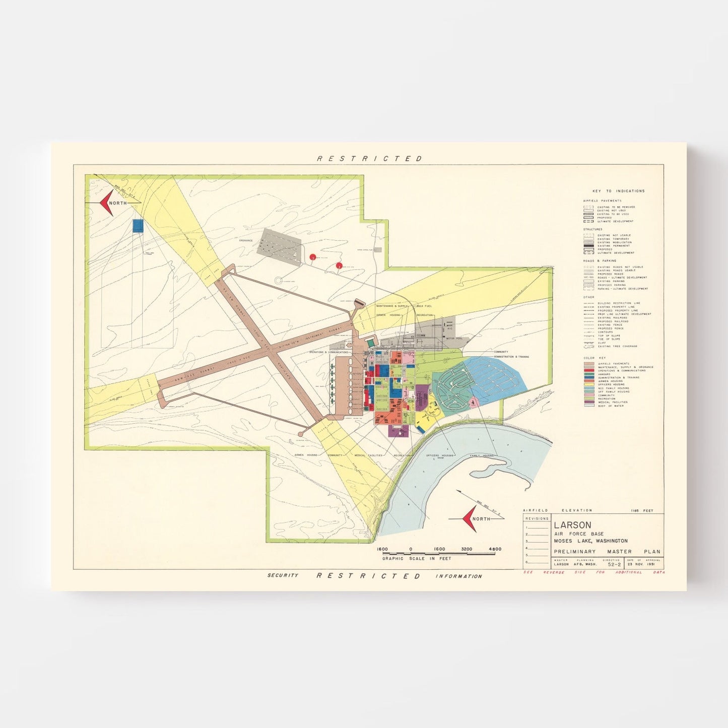 Vintage Map of Larson Air Force Base, Washington, 1951