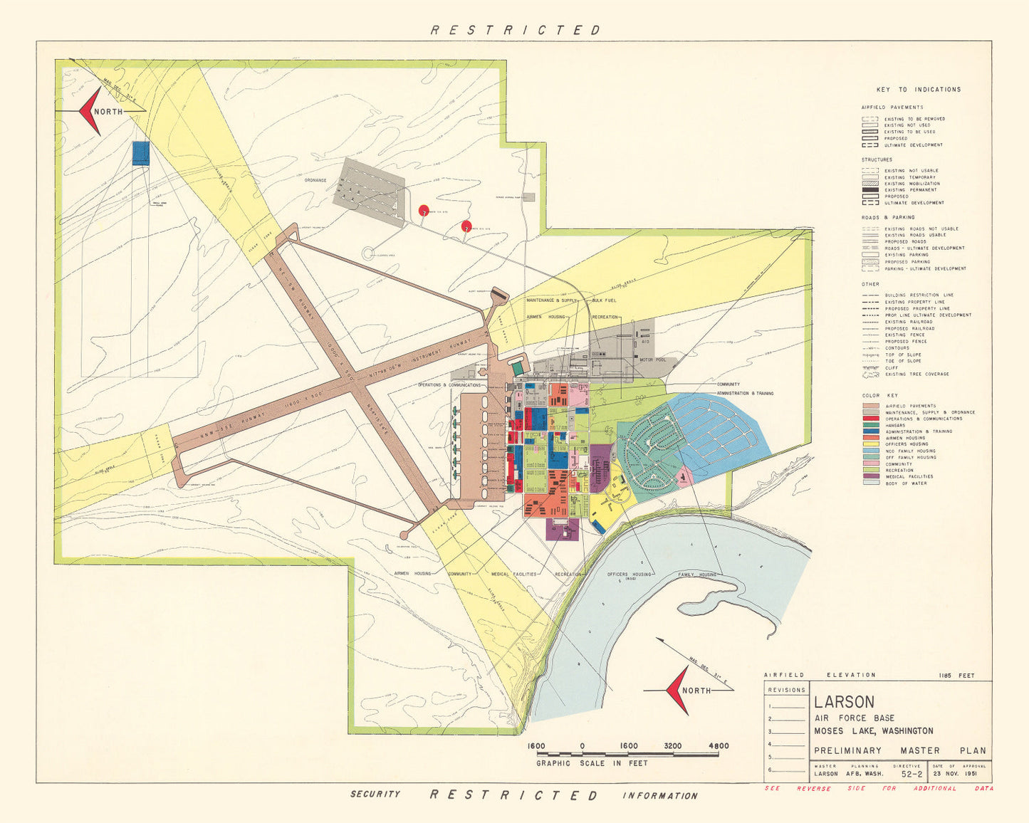 Vintage Map of Larson Air Force Base, Washington, 1951