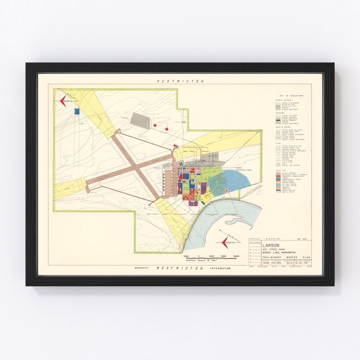 Vintage map of Moses Lake, Washington, home of Larson AFB, 1951