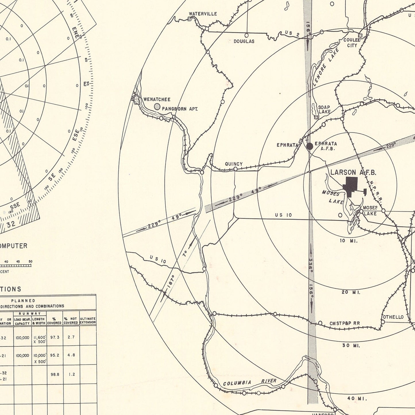 Vintage Map of Larson Air Force Base Vicinity, Washington, 1951